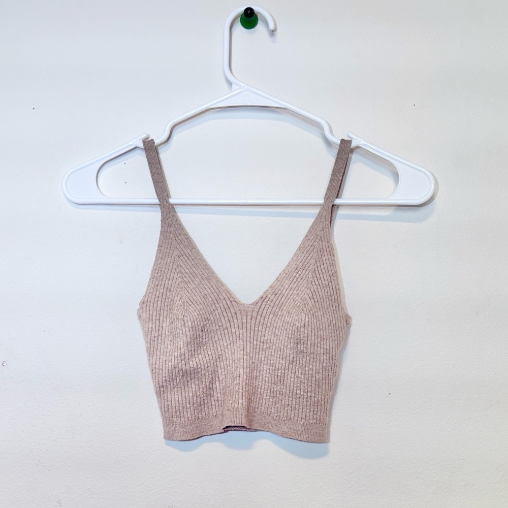 Garage Beige Ribbed Cropped Tank Top